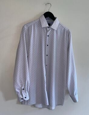 Tom Baine Dress Shirt Mens Large White Geometric Slim Fit Stretch Wrinkle Free